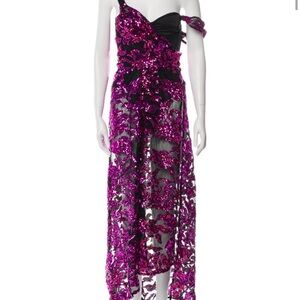 For Love And Lemons Pink Sequin One Shoulder Gown